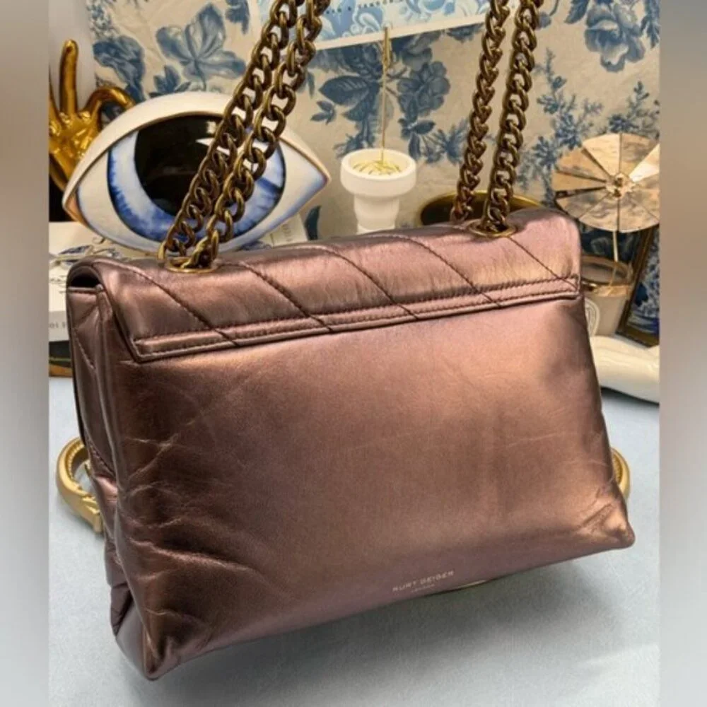 🆕 KURT GEIGER LONDON 🧿 NWOT Large Quilted Leather Soho Shoulder Bag, Metallic